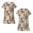 thumbnail image 3 of Bixox Floral With Birds Pattern Women's Nightgown, Soft & Breathable Sleepwear, Round Neck Knee-Length Pajama Dress,Loungewear for Home & Sleep, 3 of 7