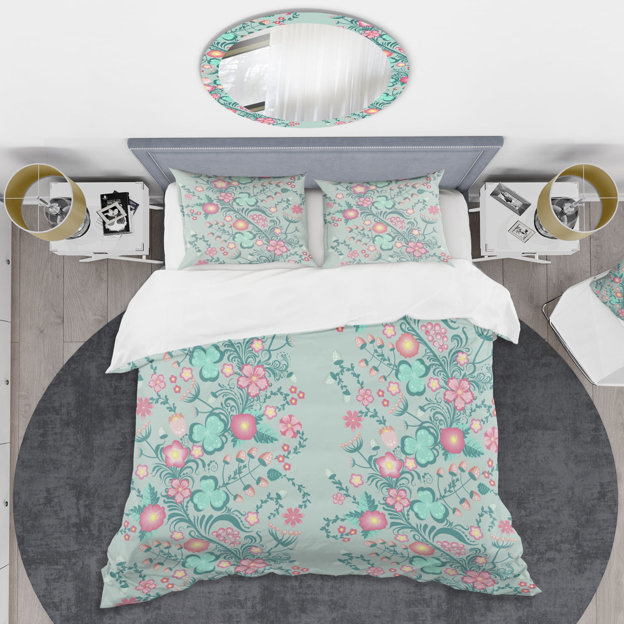 Designart 'Spring floral pattern in soft pastel colors' Mid-Century Modern Duvet Cover Set