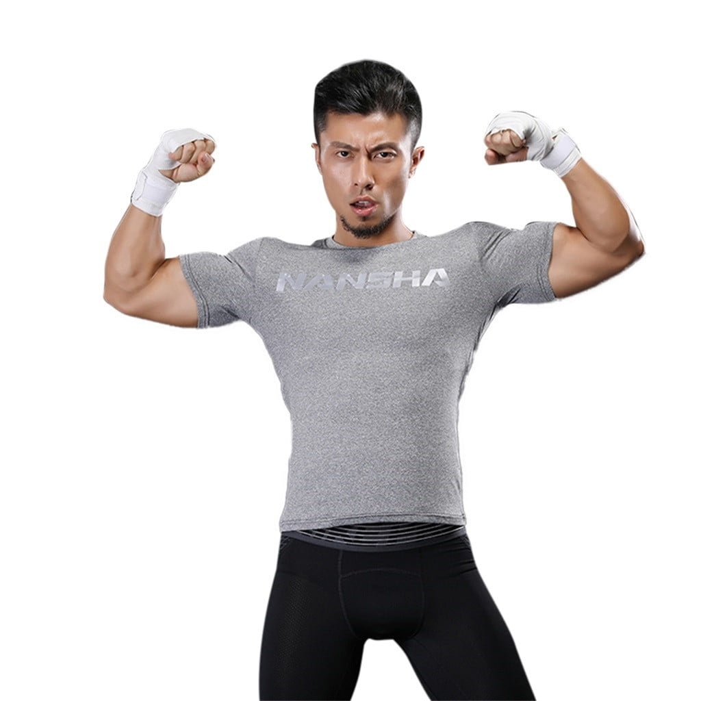 Men/'s Compression Tops Athletic Running Training Gym T-shirts Dri fit Base Layer