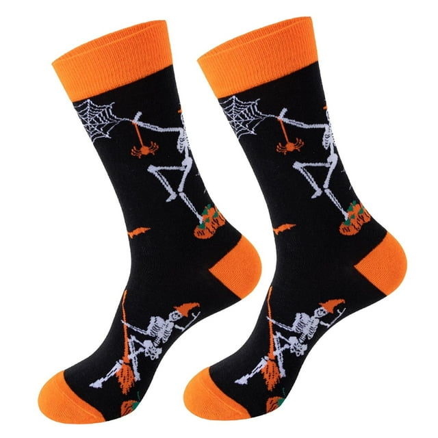 Chaussettes Noires d'Halloween pour Femmes Filles Imprimé Chauves-Souris Motif Coloré Mignon