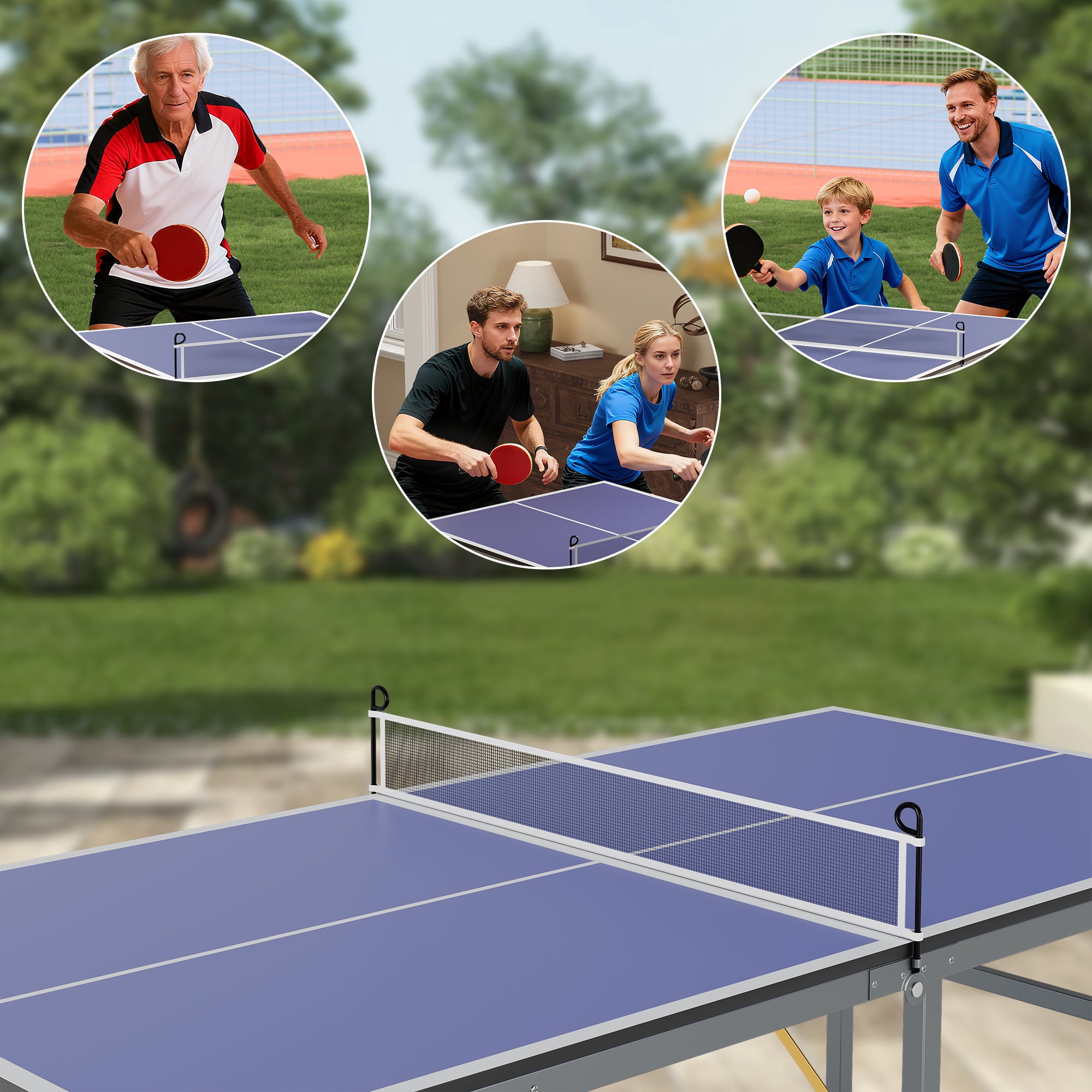 Ping Pong Table Foldable Table Tennis Table with Net, Table Tennis Paddles and Balls, 6x3FT Multi-Use Family Game Table for Kids Teenager Adult, Compact & Portable