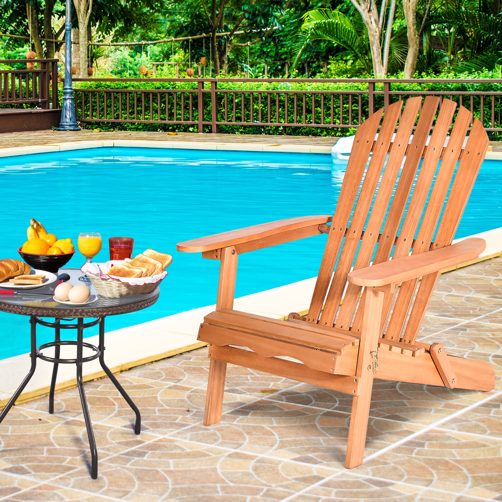 Patiojoy Outdoor Foldable Adirondack Chair Patio Recliner Eucalyptus Wood