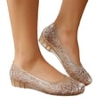 thumbnail image 5 of HOWPAY Womens Sandals on Closed Toe Hollow out Non- Transparent Ballet Flats Casual Comfortable Summer Beach Jelly Shoes Gold 38, 5 of 9