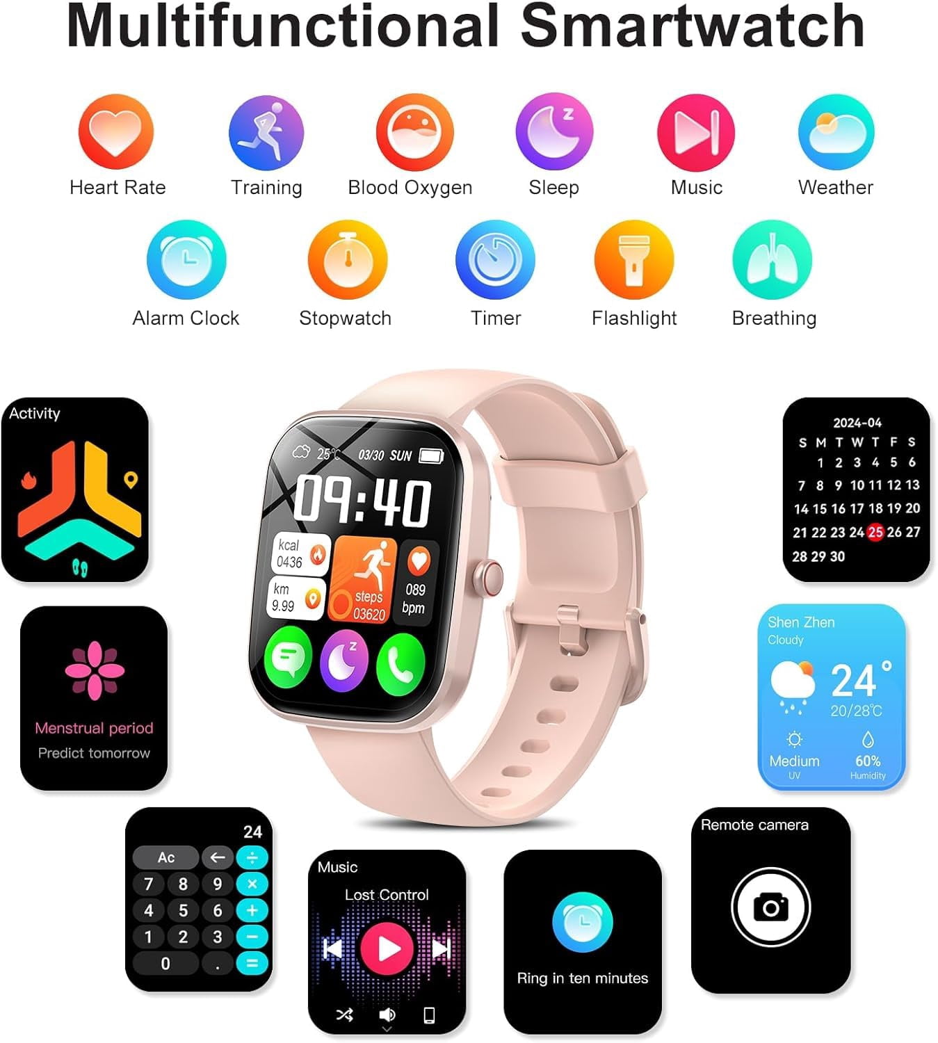 WeurGhy Smart Watch for Women Men, Fitness Tracker, 110+ Sports Modes, Bluetooth Call and Music Control, 1.91" HD Touchsreen, IP68 Waterproof, Rose Gold