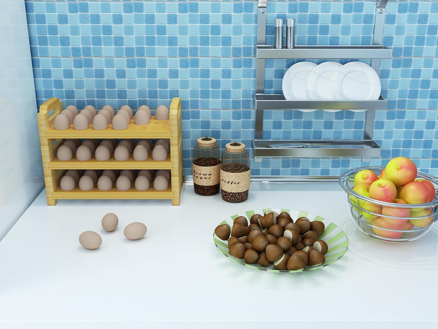 Bamboo Egg Holder Countertop Stackable Design for Fresh Eggs Farmhouse Egg Tray Storage Display Rack Kitchen Counter Top Organizer Wooden Egg Stand Fits Quail Duck Turkey Chicken Eggs (Modern)