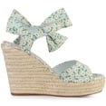 thumbnail image 7 of BLISSFUL STEP Inspired Women's Shoes Floral Printed Bow Tie Platform Slingback Espadrille Wedge Sandals Sky Blue 7, 7 of 7