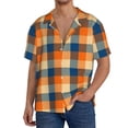 thumbnail image 7 of Lsque Warm Orange Plaid print Men's Cuban Collar Short Sleeve Shirt Summer Beachwear Casual Button Down Fashionable Vacation Leisure Shirt-Medium, 7 of 7