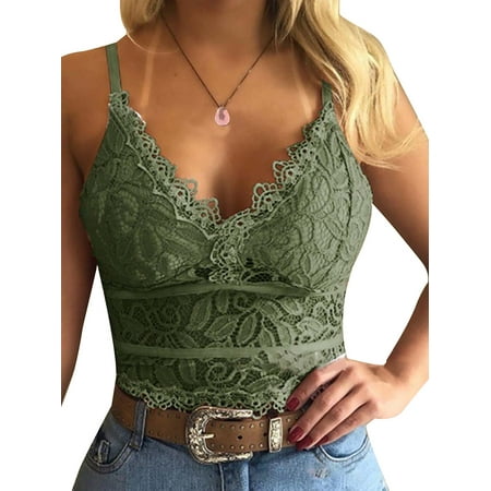 

GORHGORH Summer Women Camisole Tank Solid Color Sleeveless V-Neck Lace Sexy Cropped Slip Tops Corset