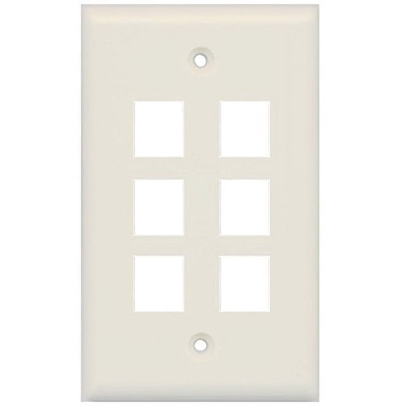 RiteAV Blank Wall Plate for Keystone Jacks - Light Almond 1 Gang 6 Port
