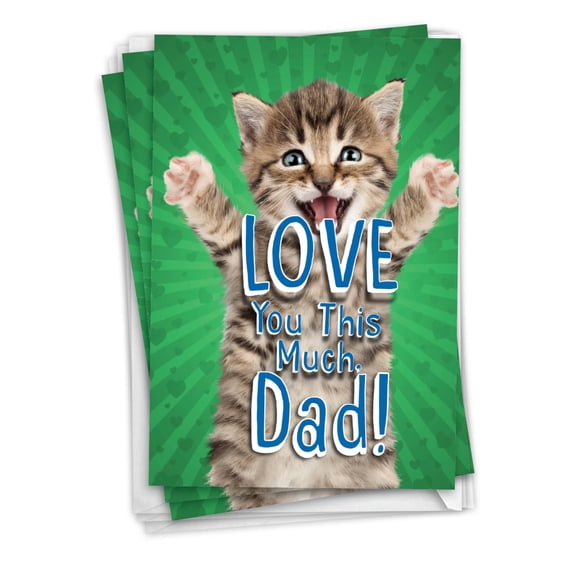 NobleWorks Pack of 3 Father's Day Greeting Cards with Envelopes (1 Design, 3 Each) Kitty Love You This Much C10401FDG-C3x1