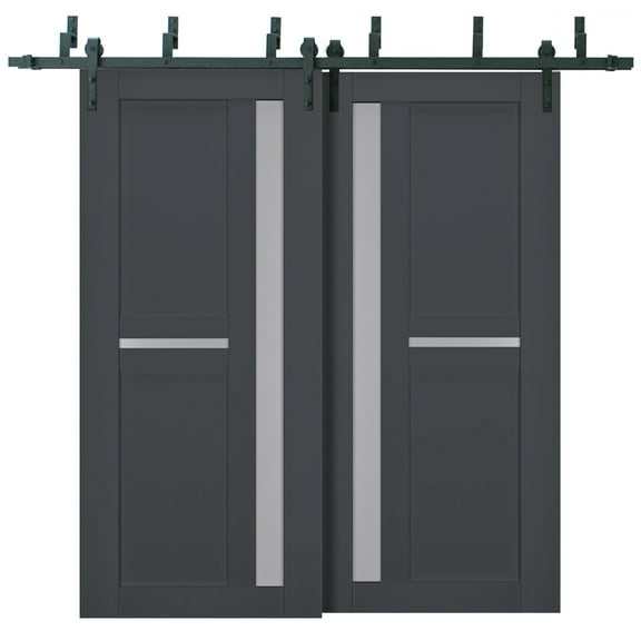Sliding Closet Barn Bypass Doors with Frosted Glass | Veregio 7288 Antracite | Sturdy 6.6ft Rails Hardware Set | Wood Solid Bedroom Wardrobe Doors -36" x 96" (2* 18x96)