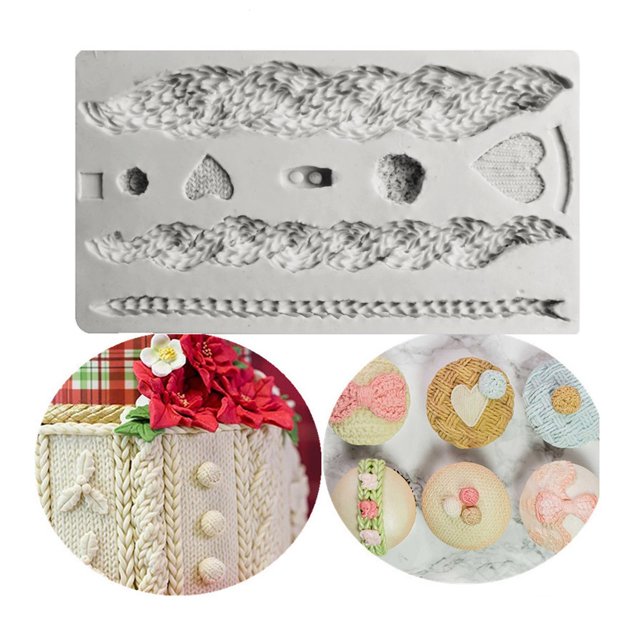 Fake Knitting Texture Fondant Silicone Mold for Cake Border Decorating(Gray,1Pcs) Rkxzt