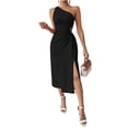 thumbnail image 2 of Women Summer One Shoulder Long Dress Slim Sleeveless Bodycon Party Cocktail Maxi Dresses Black S, 2 of 9