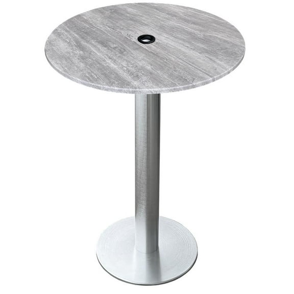 Indoor/Outdoor 42" Tall OD219 Brushed Aluminum Table Base with 18" Diameter foot and 32" Diameter Indoor/Outdoor Greystone Top with Umbrella Hole