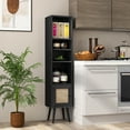thumbnail image 4 of Topbuy Slim Tall Rattan Storage Cabinet Boho Accent Bookshelf w/ Rattan Door 12-Position Adjustable Shelf & Solid Wood Legs Black, 4 of 9