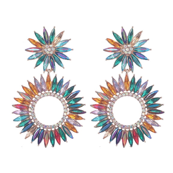 QDDollarsFun Flower Leaf Cluster Earrings, Colorful Flower Leaf Dangle Earrings for Women, Bohemian Hoop Flower Earrings, Sparkling Geometric Flower Statement Earrings for Ladies Boho Jewelry