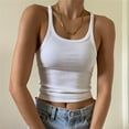 thumbnail image 3 of iOPQO tank top for women Women's Casual Fashion Solid O-neck Navel Slim Camisole Top womens tank tops White + L, 3 of 9