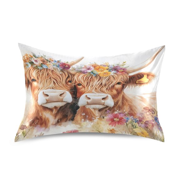 Ryvnso Satin Pillowcase Watercolor Highland Cattle Pillow Cases Standard Size 26x20in