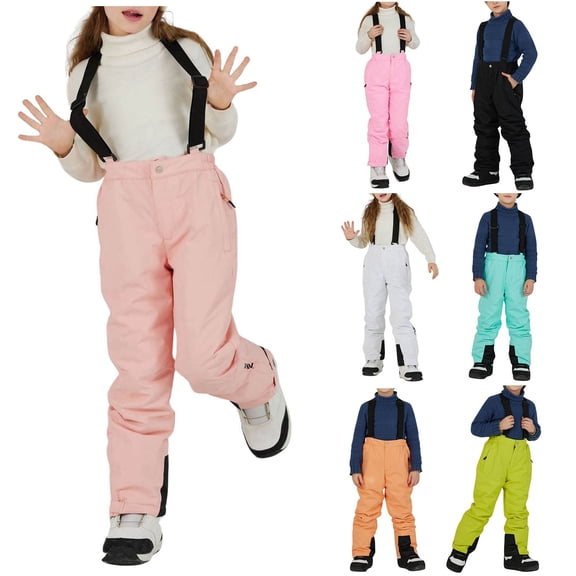 shoper Waterproof Snow Pants for Kids Lined Bib Pants Windproof Thermal Warm Insulated Snowboard Overalls Snowsuit for Boy and Girl Black 11