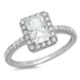 thumbnail image 4 of 1.86 ct Emerald Cut White Sapphire with Simulated Diamond Halo Accents 18K White Gold Womens Engagement Ring, 4 of 6
