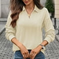 thumbnail image 4 of MIXUE Boho Tops For Women Autumn Winter Solid Color V Neck Lapel Long Sleeve Casual Basic Pullover Shirts For Women Tshirts Streetwear,Beige,M, 4 of 7