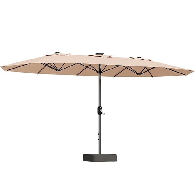 Twister.CK 15FT Large Patio Umbrella with Base Included, Double-Sided Rectangle Market Umbrella with Cross Base and Sandbag for Pool Lawn Garden, Beige