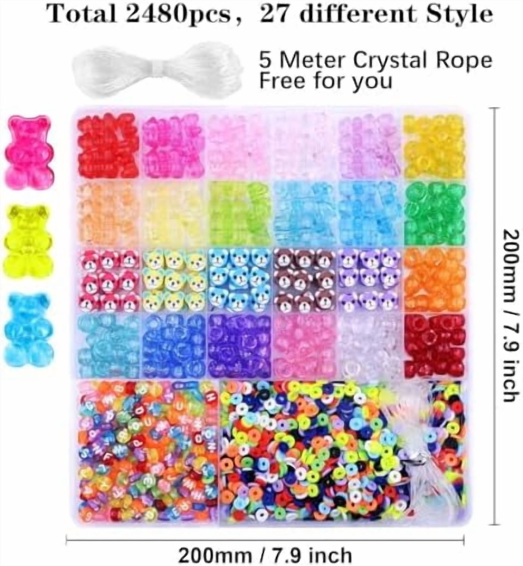 YNGLLC 2480pcs Acrylic Bear Polymer Clay Beads Charms for Bracelets Making Kit Cute Fun Charms Beads Friendship Bracelet Making DIY Arts Crafts Birthday Gifts Toys for Kids Girls