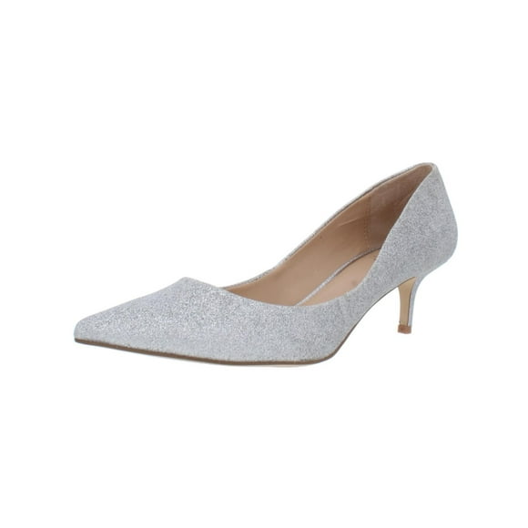 JEWEL BADGLEY MISCHKA Womens Silver Glitter Royalty Pointed Toe Kitten Heel Slip On Pumps Shoes 7 M