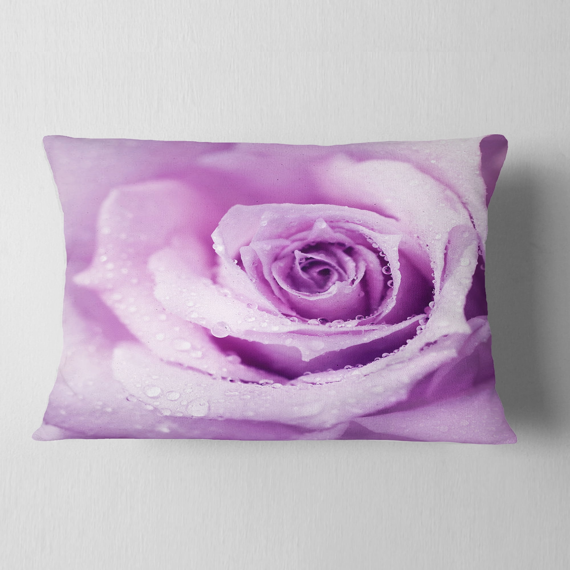 Designart Purple Wet Rose Background - Flowers Throw Pillowwork - 12x20