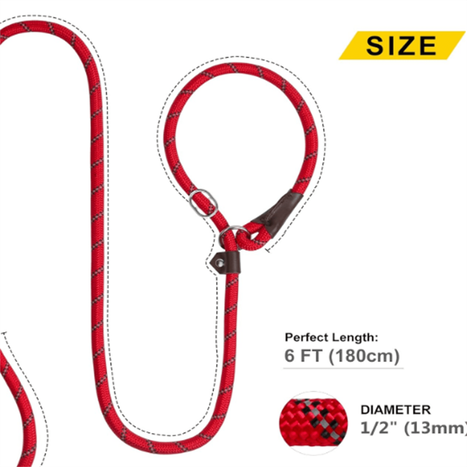 Durable Slip Lead Bulk Pack of 5, Heavy Duty 1/2" x 6 FT Comfortable Strong Rope Slip Lead for Large, Medium & Small Dogs No Pulling Pet Training Leash with Highly Reflective Red