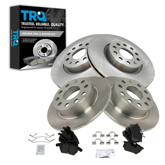 TRQ Front and Rear Brake Pad & Rotor Kit Brake Pads Brake Rotor Ceramic Vented Fits Select 2010-2013 Audi A3 2013-2017 Volkswagen Beetle 2013-2018 Jetta