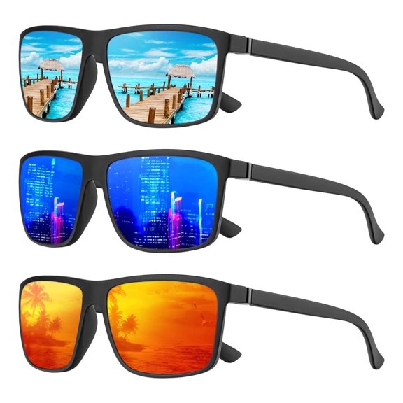 KALIYADI Polarized Sunglasses for Men and Women,Mens Classic Square Sun Glasses with UV Protection for Driving Fishing Golf(3 Pairs)