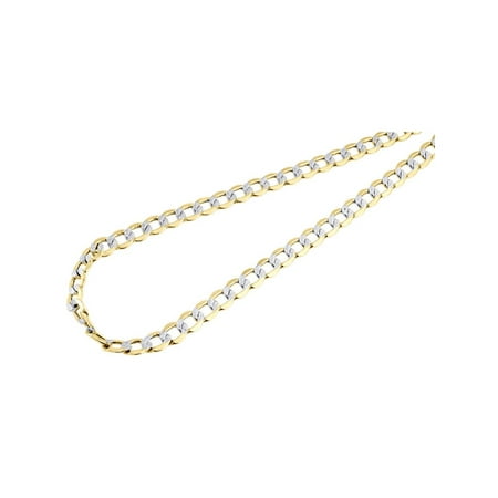 - 10K Yellow Gold 7.0mm Diamond Cut Hollow Pave Cuban Chain Necklace Lobster Clasp, 22 Inches