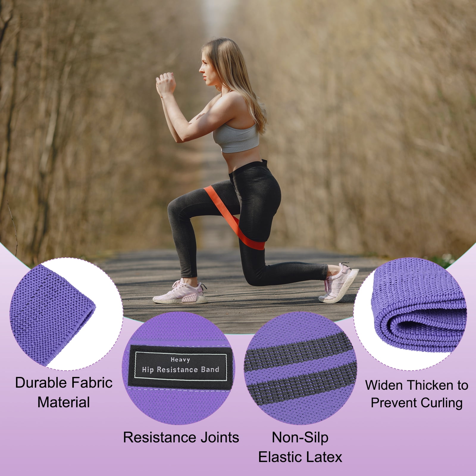 Uxcell 3Pcs Fabric Resistance Bands Booty Workout Bands with Bag and Instruction, Green, Orange, Purple