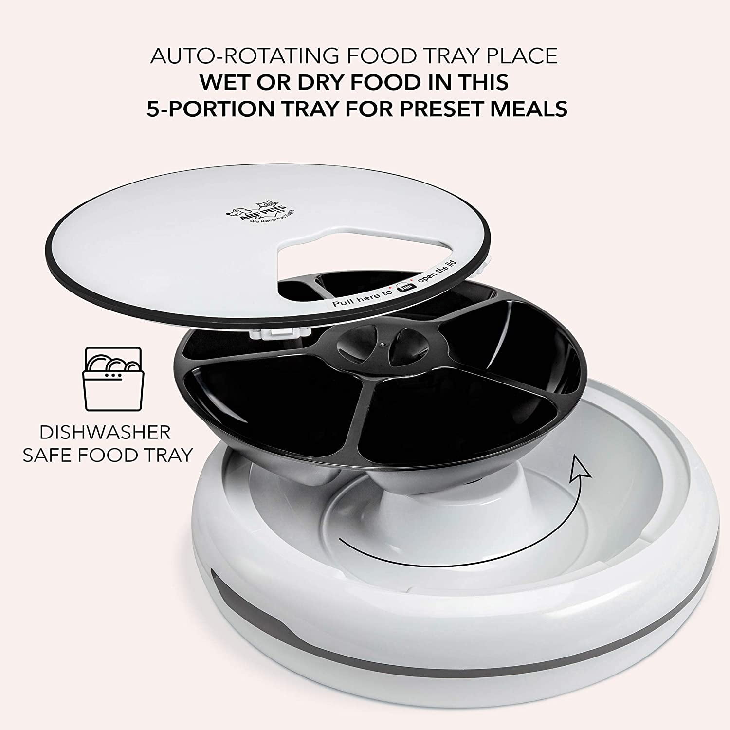 Arf Pets Automatic Pet Feeder 5 Cup Capacity with Programmable Timer, Portion Control, Dishwasher-Safe Tray for Small Dogs & Cats
