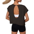thumbnail image 6 of OGLCCG Womens Open Back Workout Tops Oversized Crop Gym Running Yoga T Shirts Loose Fit Summer Short Sleeve Athletic Tees,M,Brown, 6 of 7