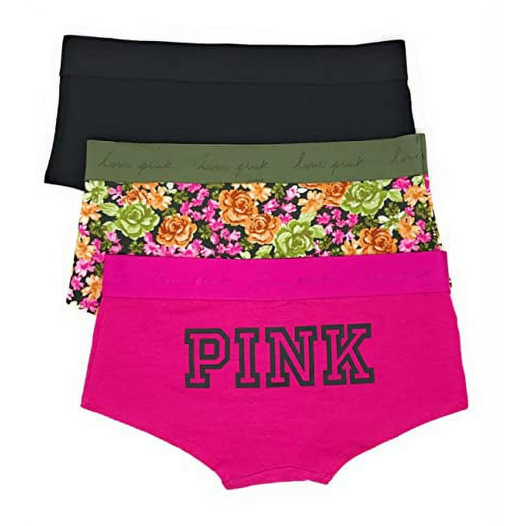 Victoria's Secret PINK Boyshort Panty Set of 3 Medium Black / Garden Floral  / Magenta
