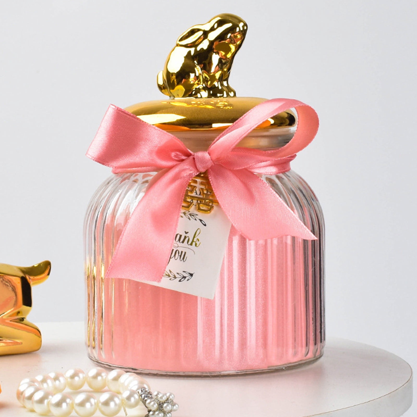 B Easter Themed Glass Candy Jar 1000Ml Storage Jar With Lid Kitchen Container For Candy Snacks Cookies Holiday Home Decor Bunny Egg Chick Design
