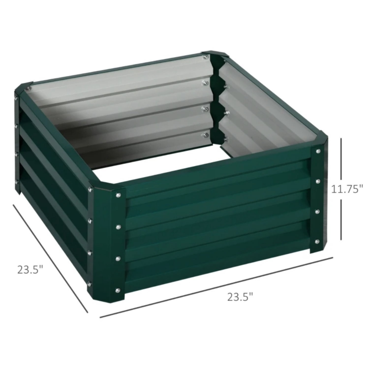 Set of 2 Square Metal Raised Garden Bed 23.5 x 23.5 x 12 Green Powder Coated Steel Planter Box for Vegetables Herbs Flowers