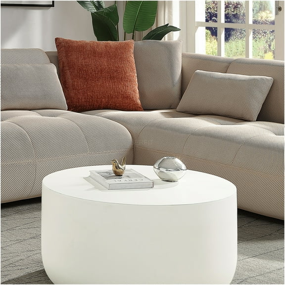 JERFIT 36 inch Round Coffee Table, Modern Faux Concrete Side Table with Natural White Finish, Synthetic Wood Accent Table for Living Room