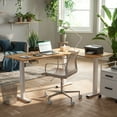 thumbnail image 6 of FEZIBO 63x48 Inch Triple Motor L Shaped Standing Desk Reversible, Electric Height Adjustable Corner Stand up Desk, Sit Stand Desk Computer Workstation, White Frame/Light Rustic Brown Top, 6 of 7
