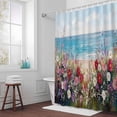 thumbnail image 3 of Spring Flower Bathroom Shower Curtain, Oil Painting Colorful Floral Boat Ocean Vintage Waterproof Washable Soft Bath Curtain for Bathtub Decor with 12 Hooks&Grommet, 60x72 Inch, 3 of 9