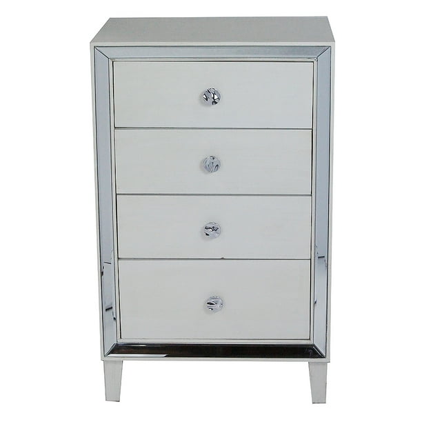 37.25' White Wood Accent with 4 Drawers and Antique Mirrored