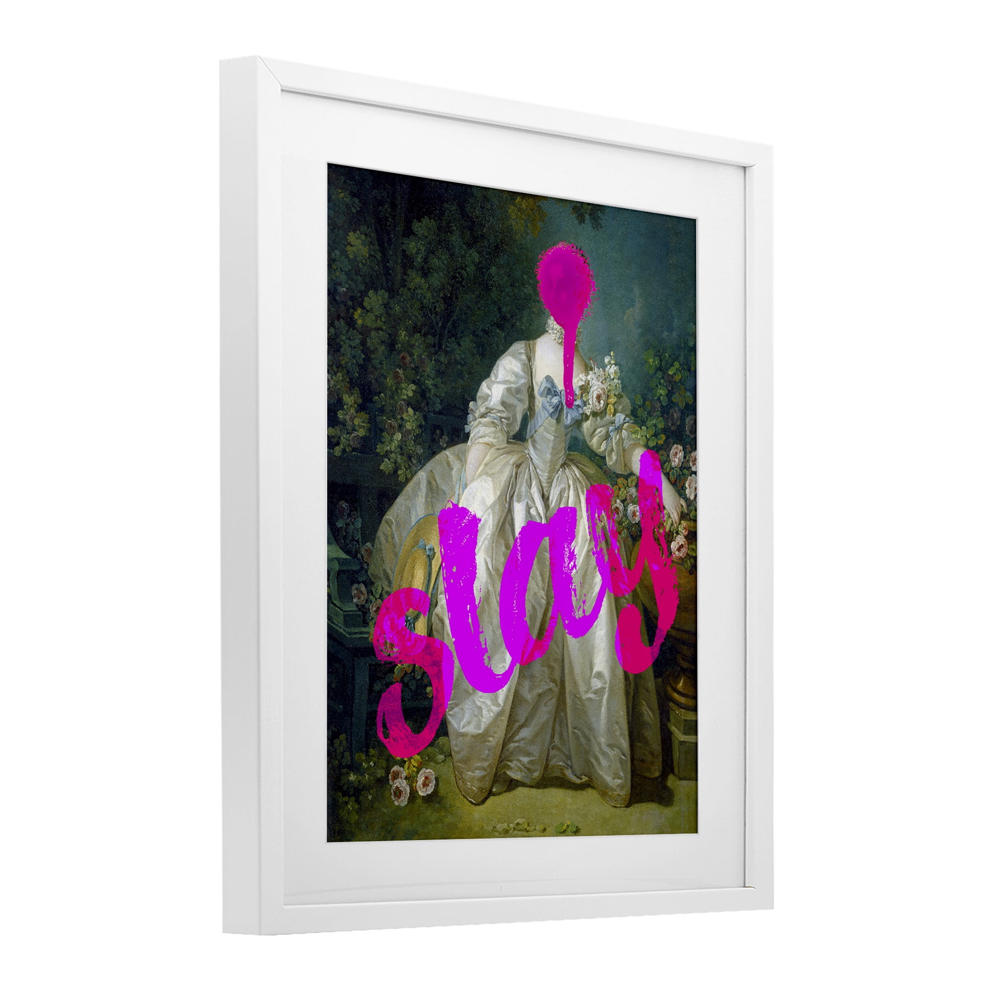 Slay Classical Baroque Gown White Framed Print Under Glass, design by Lil' Rue