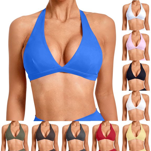 ManxiVoo Wireless Sports Bra Backless Deep V Neck Halter Design with Removable Padded Cups for Yoga Running Fitness Gym Workout