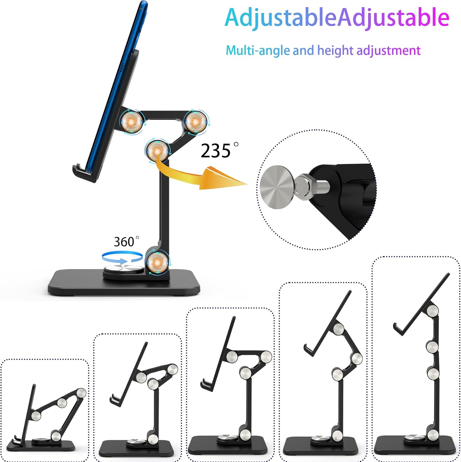 NEOYFC for 360 Rotating Cell Phone Stand,Folding Phone Stand,Adjustable Height and Angle Foldable Cell Phone Stand Holder for Desk, Taller for iPhone Stand Compatible with iPad Smartphones Tablet