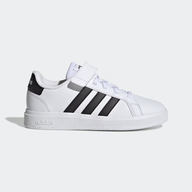 Tenis Adidas Grand Court Blanco Niño Escolar con Velcro de Cuero