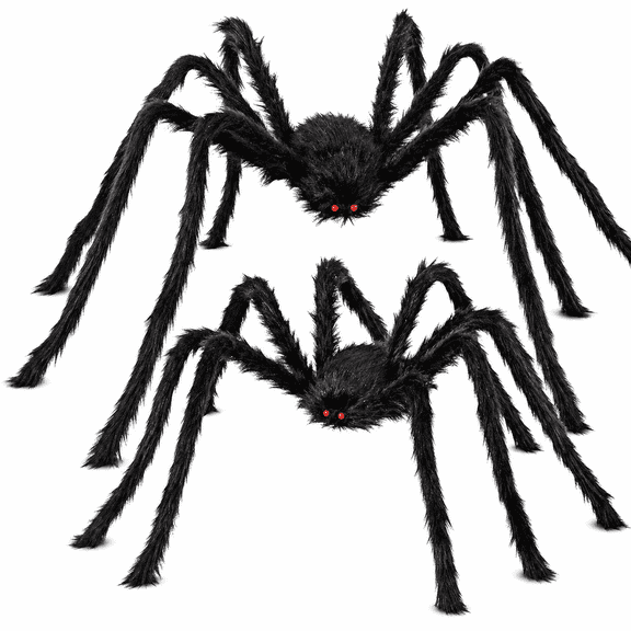 2 Pack 5 Ft Halloween Outdoor Decorations Hairy Black Spider, Large Giant Spider Yard Decor with Adjustable Legs, Halloween Lawn Decorations for Indoor Outdoor Party Display