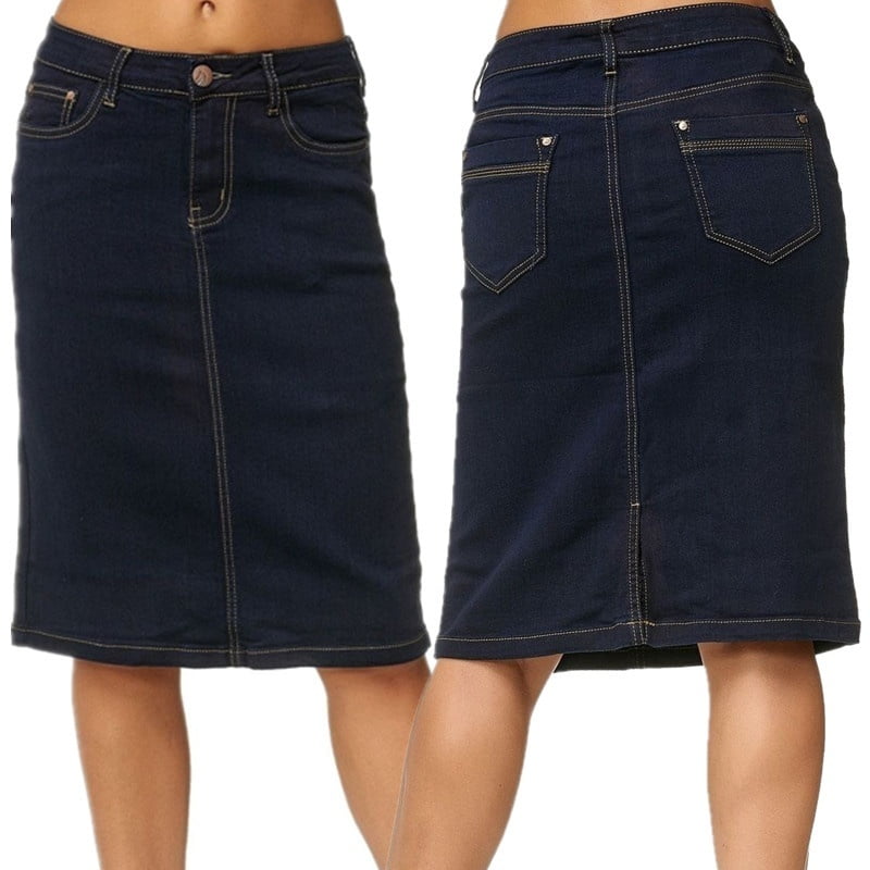 Women Casual Denim Skirt Solid Color Vintage Jeans Skirt Plus Size