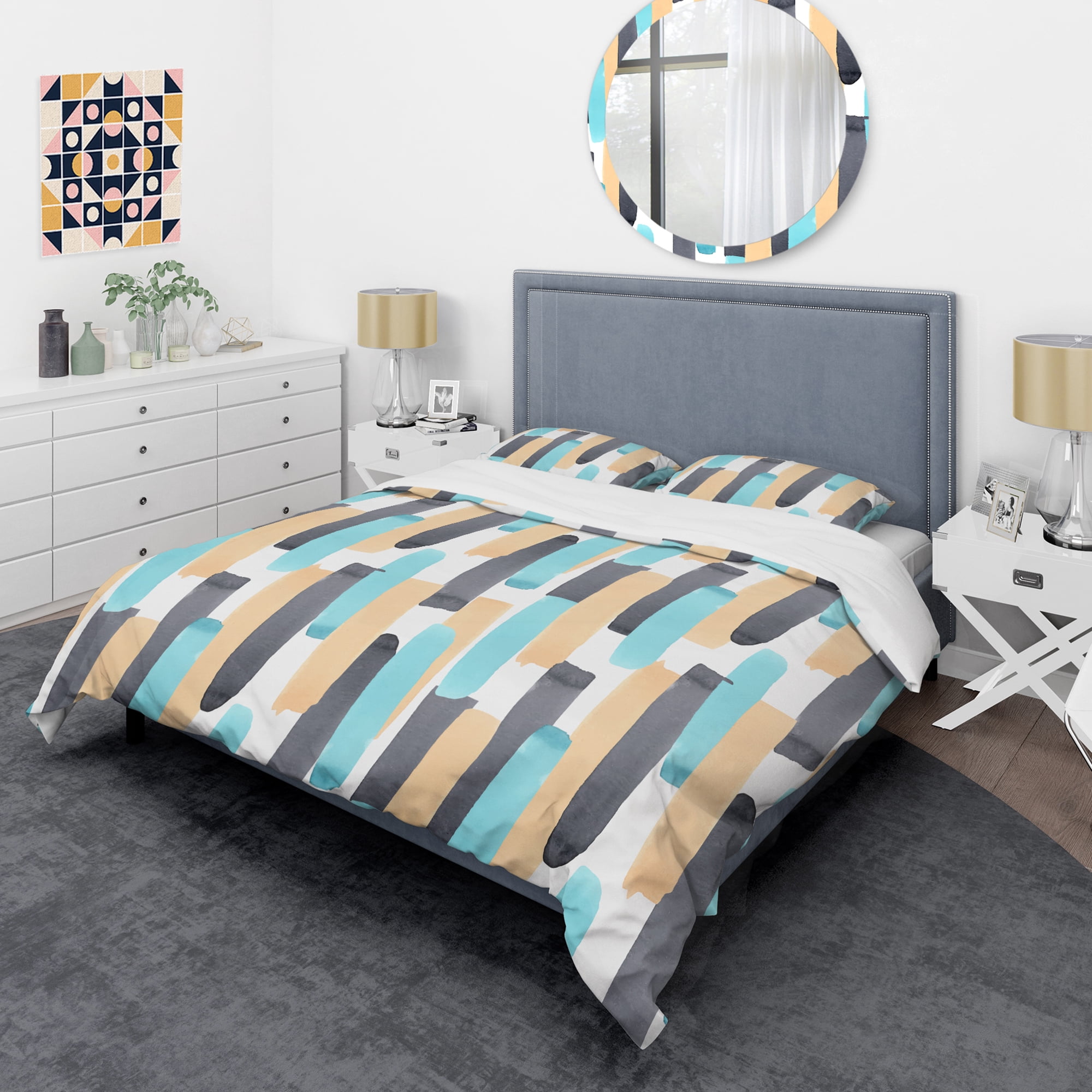 Designart 'Retro Geometrical Abstract I' Mid-Century Modern Duvet Cover Set